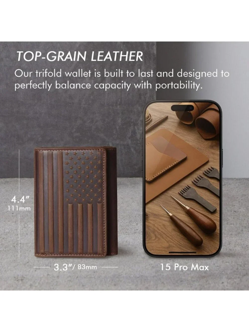 Men's RFID Blocking Trifold Leather Wallet - 12 Card Slots, Dark Brown, Gift
